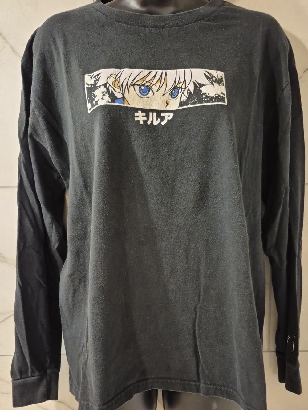 Hunter Black Long-Sleeve Crewneck Sweater with Anime Eye Graphic